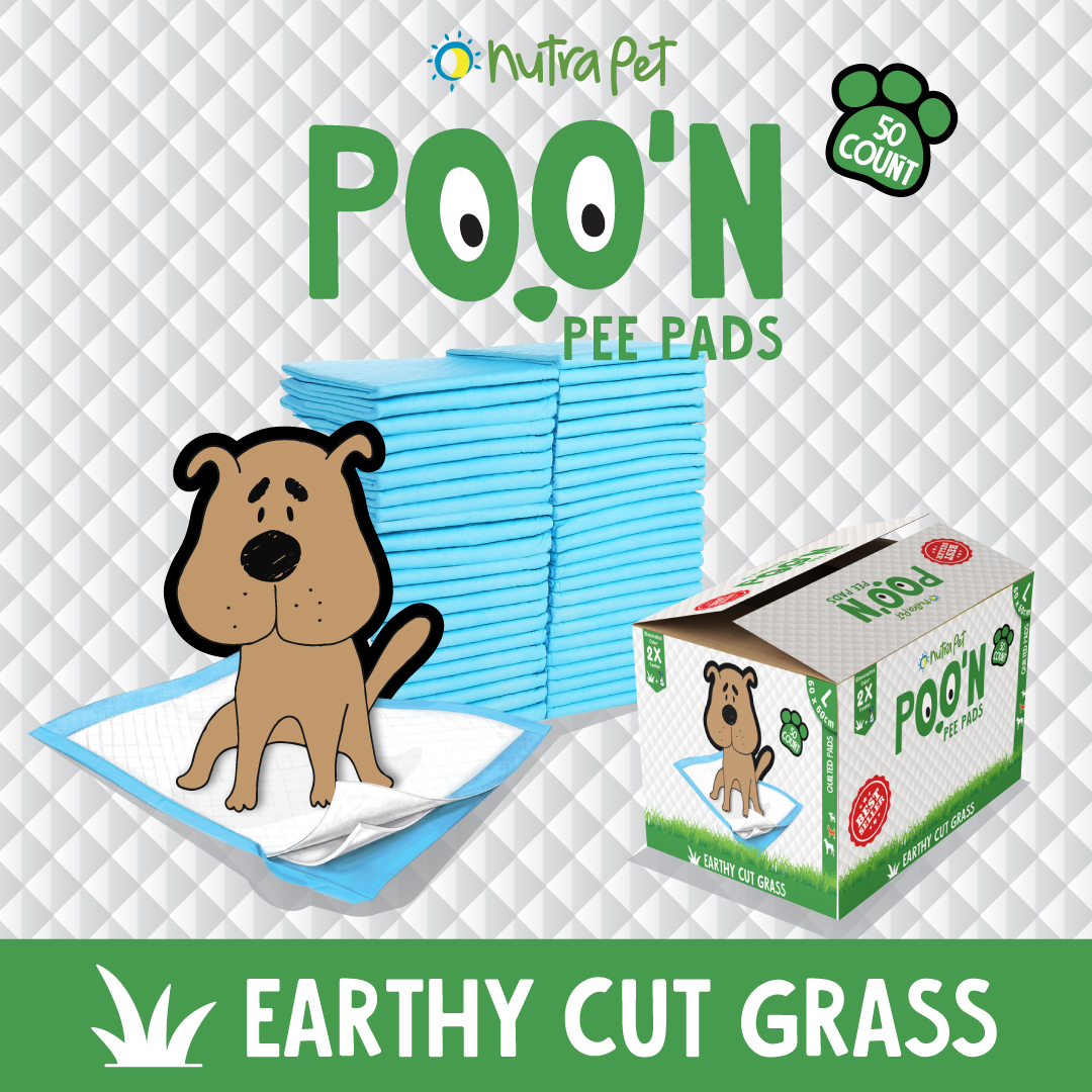 Nutrapet Poo N Pee Pads Grass scented- Fast Absorption With Floor Mat Stickers (60x60cms) - 50 Count